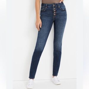 Maurices Edgely Jeans High Rise Super Skinny Button Fly Med Wash Stretch 8 Long